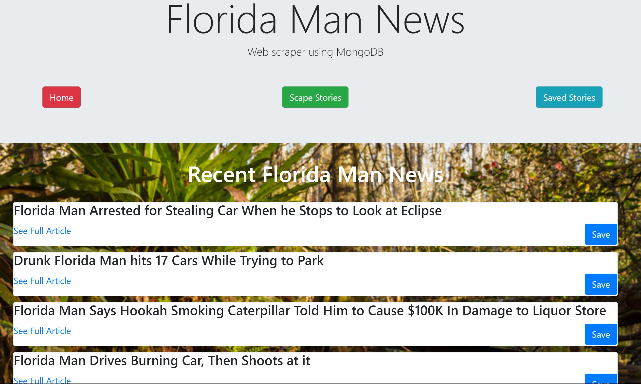 screenshot of news scraper app