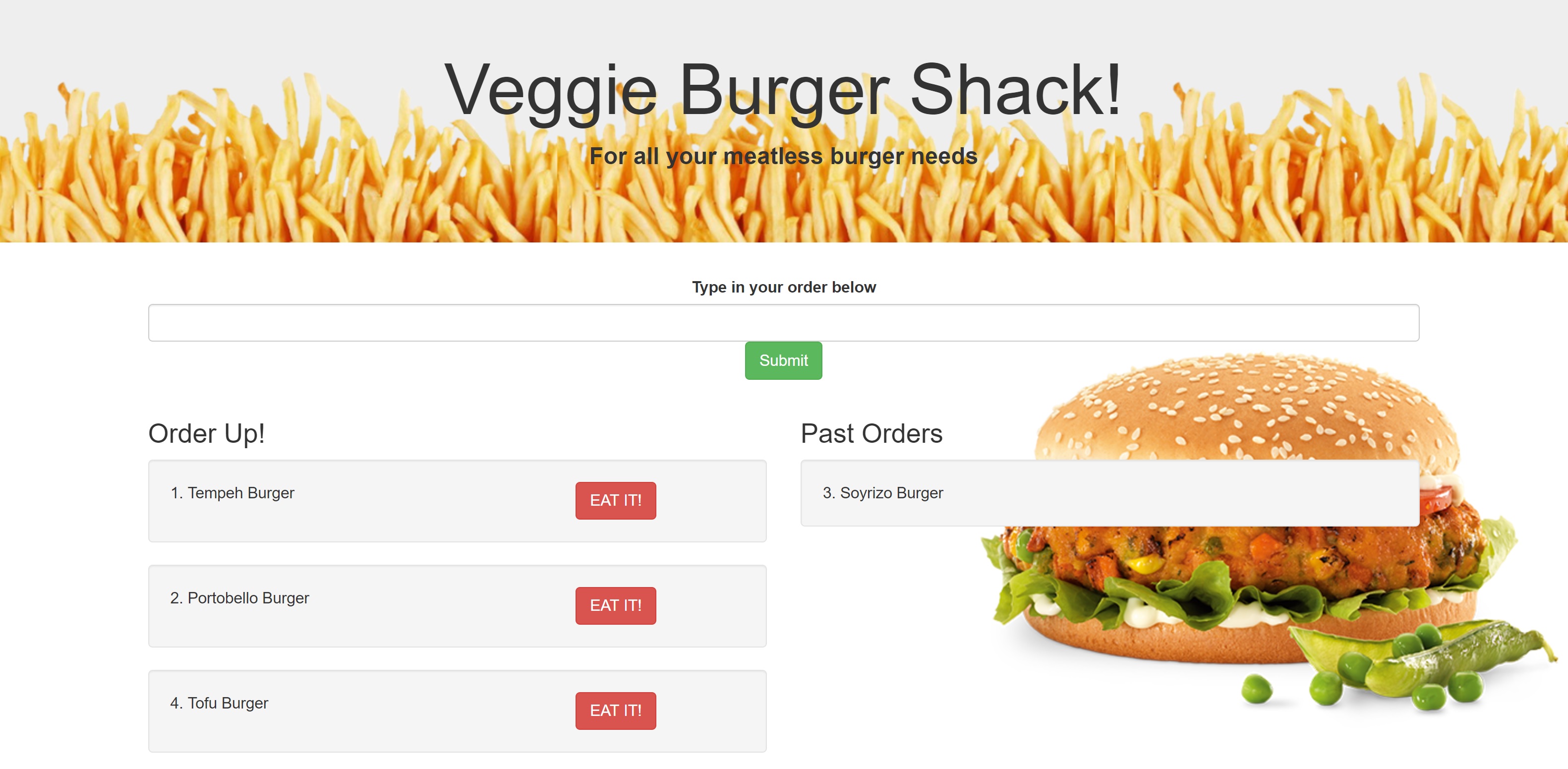 screenshot of veggie burger app